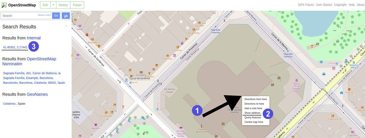 OpenStreetMap: Getting coordinates from a point on the map