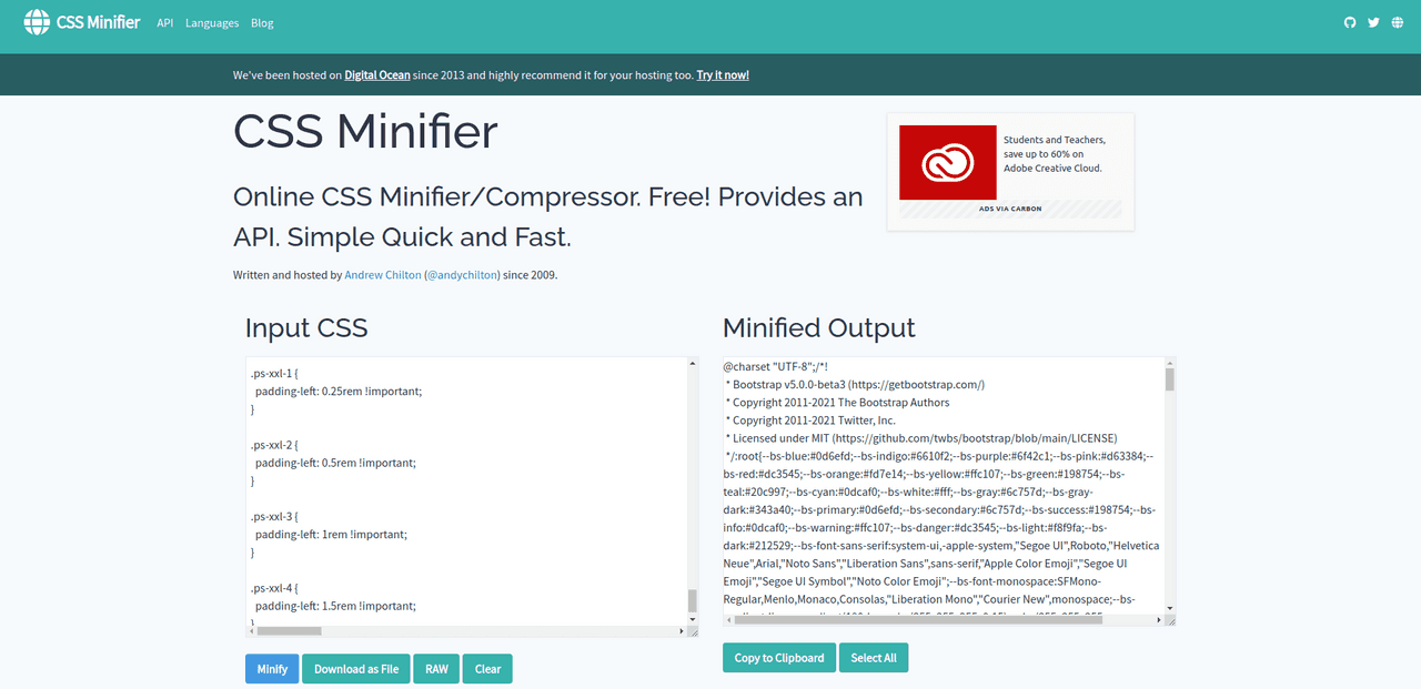 CSS Minifier website